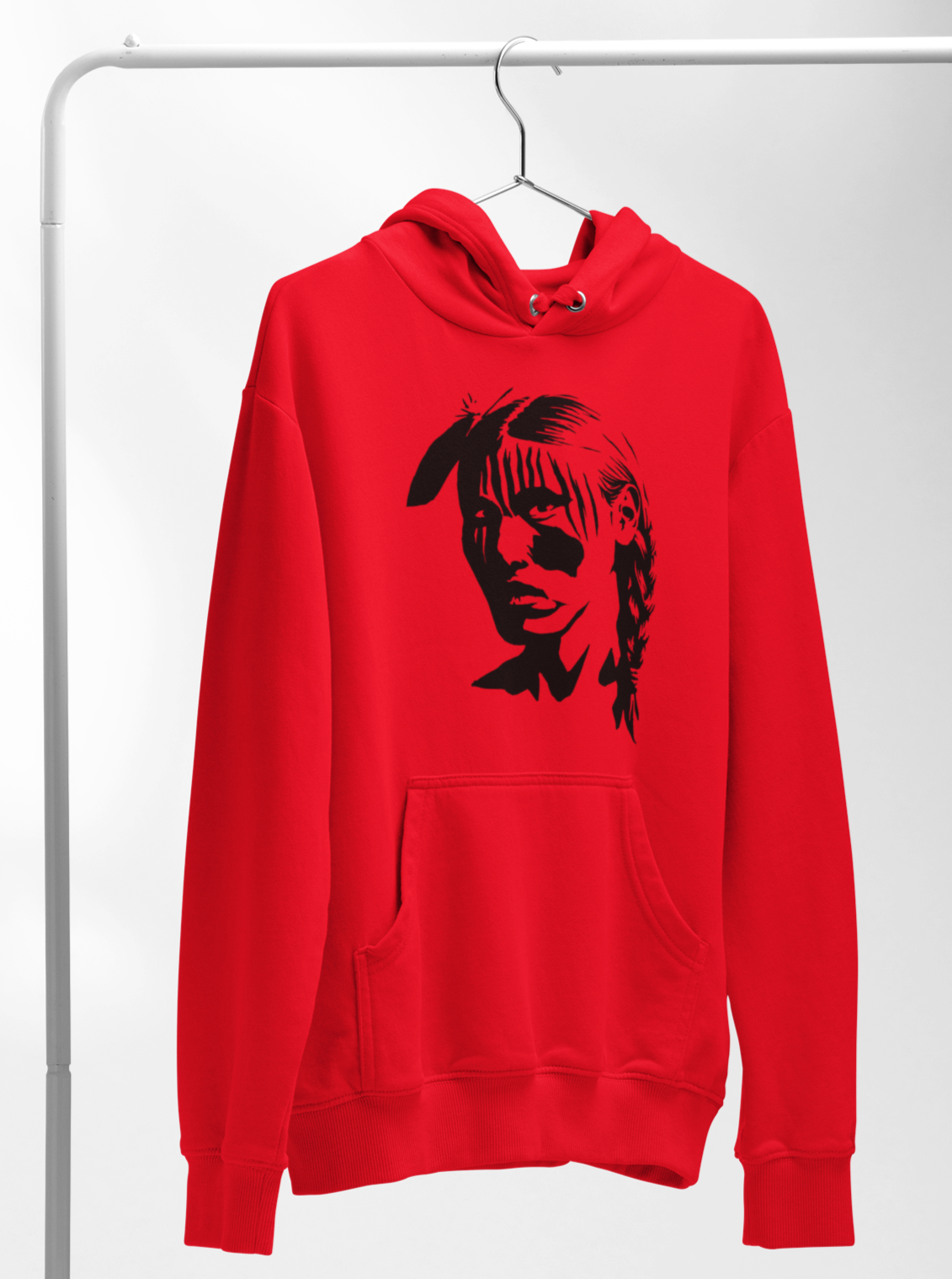 Young Warrior Hoodie - Black Ink on Red